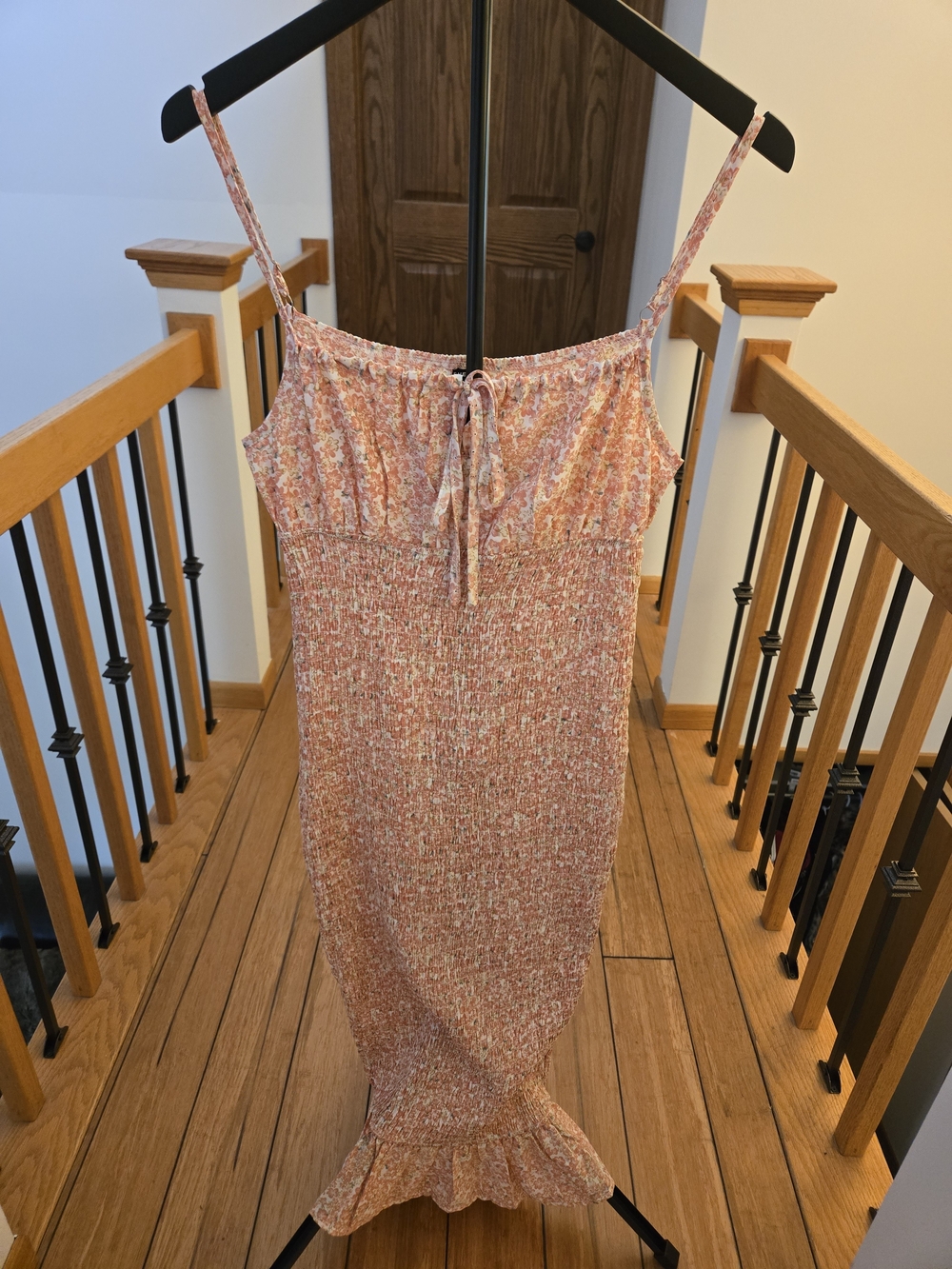 Smocked Midi Bodycon Sundress in Pink Floral